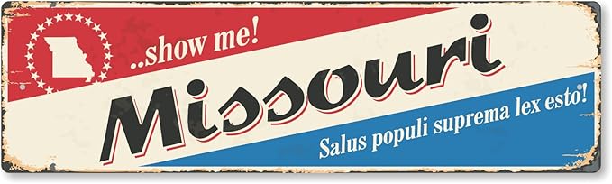 SmartSign 4 x 14 inch Missouri State Vintage Metal Sign “Salus Populi Suprema Lex Esto”, 40 mil Rustproof Aluminum with Clear Overcoat, Retro Wall Décor, Multicolor, Made in USA