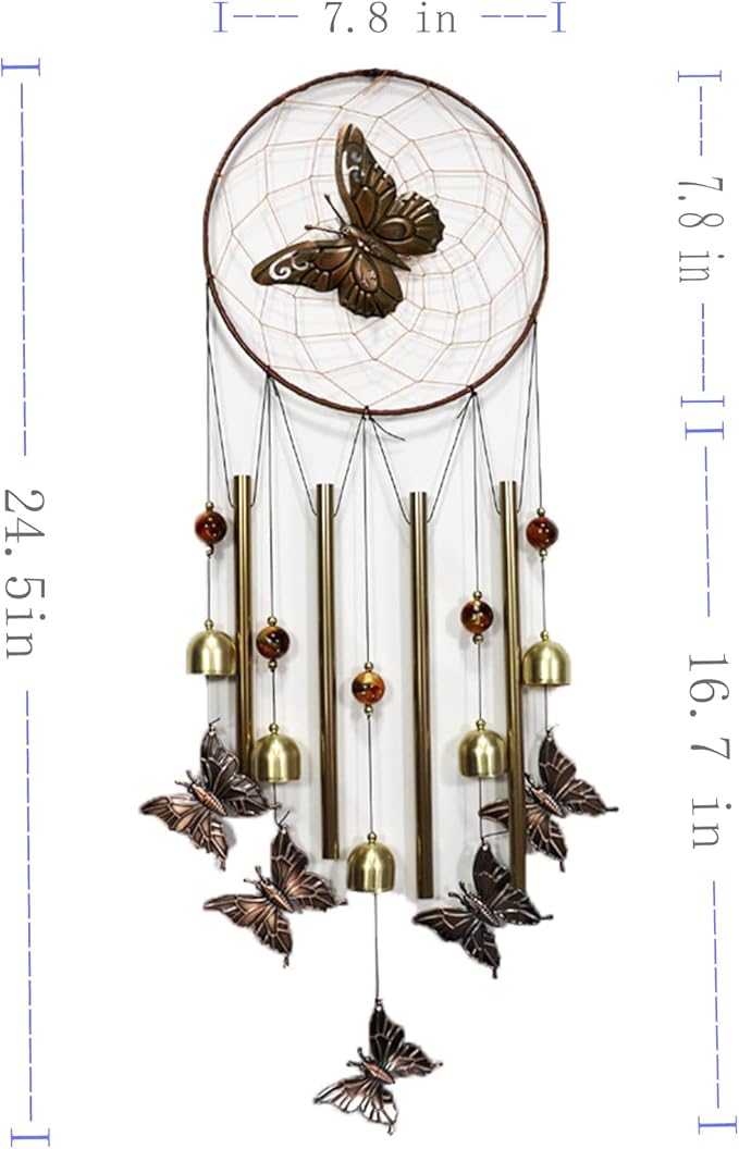 Butterfly Wind Chimes for Outside with Dream Catcher, Gift for Mom, Gifts for Grandma, Outside & Indoor, Terrace Garden Decorations
