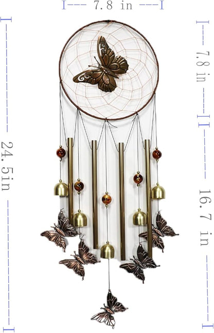 Butterfly Wind Chimes for Outside with Dream Catcher, Gift for Mom, Gifts for Grandma, Outside & Indoor, Terrace Garden Decorations