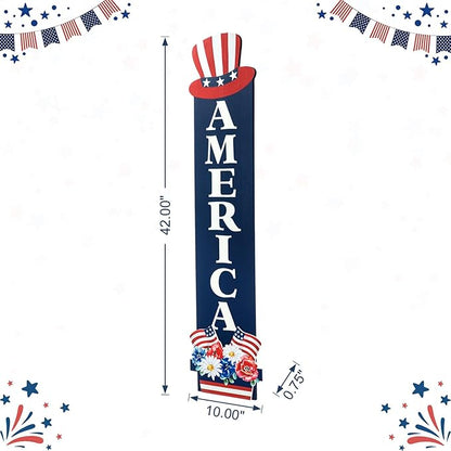 Glitzhome Patriotic 4th of July Independence Day Porch Sign Decor Memorial Day 42"H Americana Wooden "AMERICA" Porch Decor Hanging Sign Front Door Porch Standing Decorative Signs Plaques