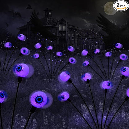 2PACK Scary Eyeballs Solar Garden Light Halloween Decorations Outdoor,Swaying Firefly with 12LED Purple Spooky Eyes Lights-Waterproof Ornaments Solar Halloween Lights for Lawn, Patio, Party Decor