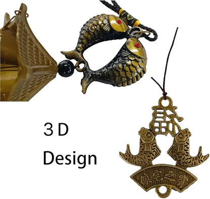 Fish with Energy Bead Wind Chimes Represents Richer Than Richer Copper Alloy 3 Layers+9 Bells for Outdoor Decorations Garden Yard Trees Or As A Good Gift