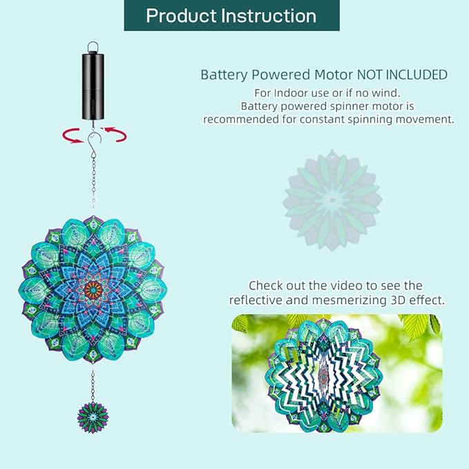 DREAMYSOUL Peacock Hanging Wind Spinners 12 Inch Laser Cut Stainless Steel Wind Spinners for Yard and Garden 3D Outdoor Wind Spinner Peacock Decor Ornaments