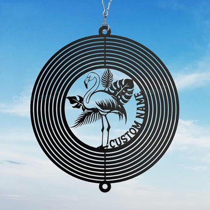 Personalized Flamingo Metal Wind Spinner, Custom Hanging Decoration for Outdoor Display, Kinetic Garden Sculpture, Tropical Gift (Flamingo Garden Wind Spinner)