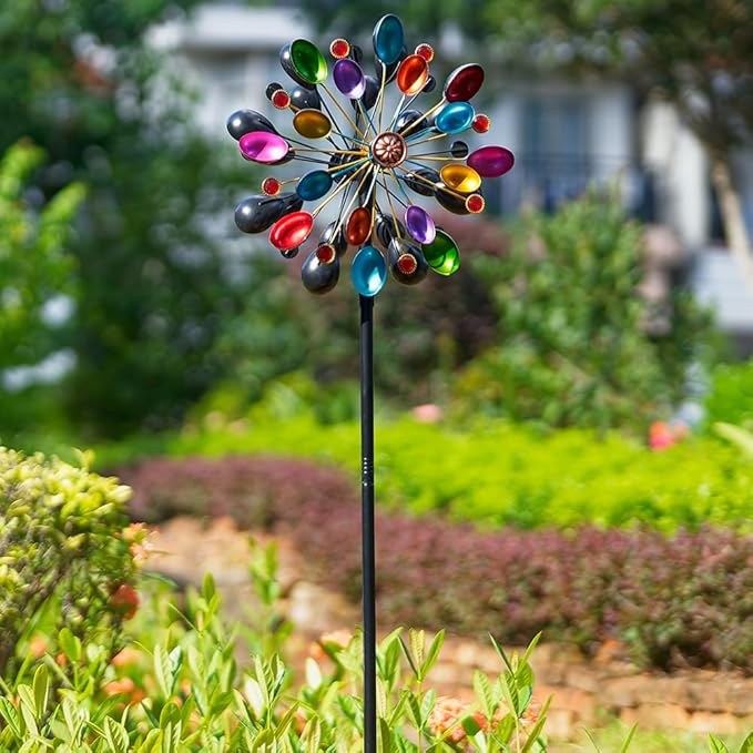DREAMYSOUL Wind Spinners Outdoor, 360 Degree Rotation Colorful Wind Spinner for Yard and Garden, 4 Layers Metal Kinetic Wind Sculptures & Spinners