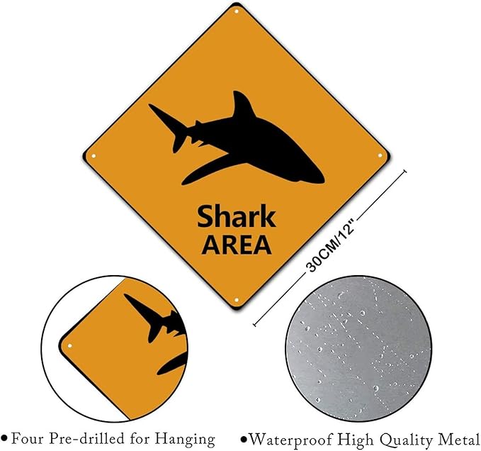 Fierce Fish Crossing Xing Sign Beware of Fierce Fish Metal Sign Ocean Animal Funny Warning Sign Crossing Zone Sign for Farm Yard Front Door Indoor Outdoor Street Sign 12x12in