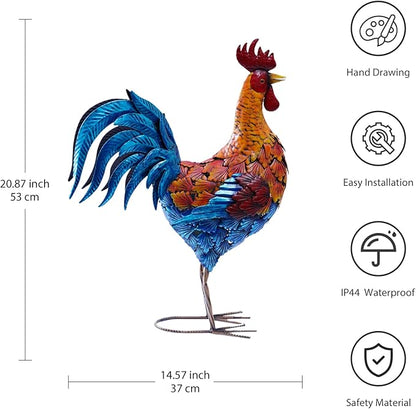 Metal Rooster Statue - Outdoor Garden Porch Patio Farm Backyard Decor - 21 Inch Metal Home Furnishing Artwork - Unique Gifts for Mom Women