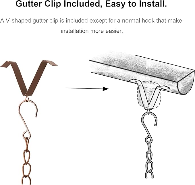 Glitzhome 8.5 FT Lotus Flower Rain Chains, Faux Copper Rain Chains for Gutters with 15 Cups, Adjustable Rain Catcher Chain with V-Shaped Gutter