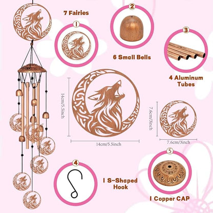 Large Aluminium Wind Chimes 33" Outdoor Deep Tone Memorial Wind Chime with Wolf and Moon Wind Catcher, Sympathy for Loss of Loved Mom Father,Metal Wind Chimes for Garden Patio Home Decor