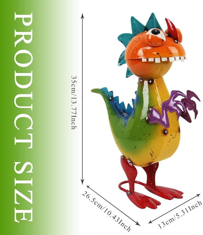 Metal Dinosaur Statue Outdoor Garden Decor - Wacky Dino Yard Art Gift, Funny Dinosaur Sculpture for Patio, Lawn, Backyard- Unique Dino Figurine for Birthday, Housewarming, Christmas
