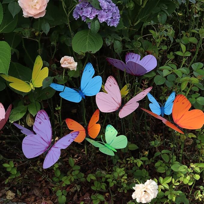 VininMayii，24PCS（6 Colours X 4） Butterfly Garden Stakes，Waterproof Outdoor Yard Art，Vibrant Realistic Plant Picks for Flower Beds，Planters and Patio，Fluttering Whimsical Decor for Spring and Memorials