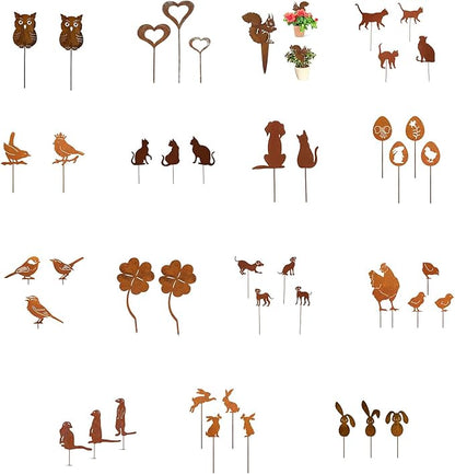 Gardens Stake,Metal Animal Yard Decors Garden Art Rusted Animals for Outside Decorations Outdoor Decorative Stake Lawn Accessory, 90*180mm, 2 four leaf clovers