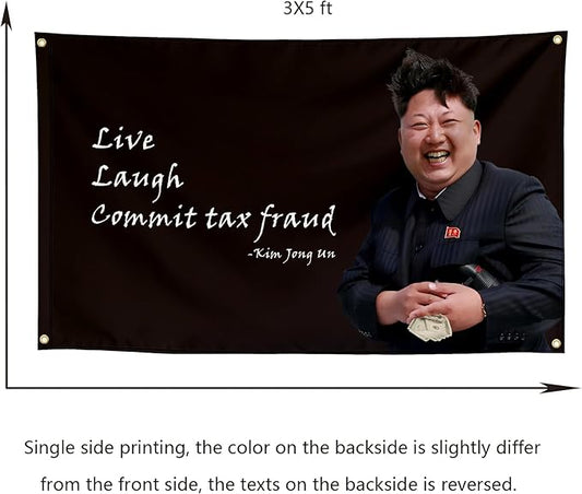Live Laugh Commit Tax Fraud Funny Quote Flags Cool Meme Flags Banner 3x5 FT Room Guys Girls College Dorm Bedroom Frat Man Cave Wall Hangings Black KJU