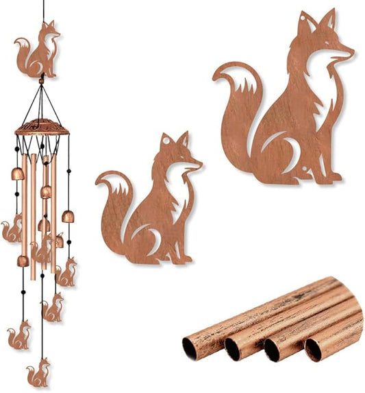 INFUNLY Fox Wind Chimes for Outside Animal Metal Wind Chime Aluminum Windchime Tubes Foxes Memorial Wind-Bell Retro Music Windchimes with Little Bells for Yard Garden Decor Housewarming Birthday Gift