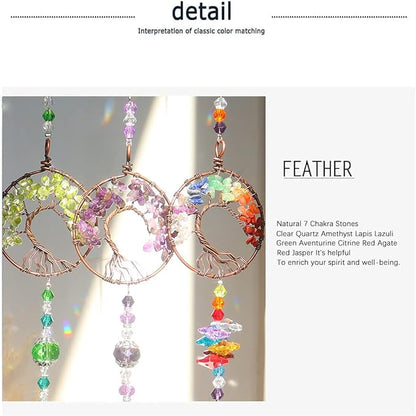 Sun Catcher Crystal Hanging Tree of Life SunCatchers Healing Crystals for Indoor Window, Home Decor, Car Charms Pack of 3