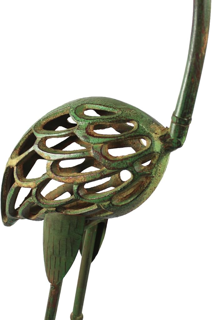 Seraphic Cast Iron Metal Crane/Heron Bird Garden Art Sculptures Statues for Indoor or Outdoor Lawn Decor, Antique Green, Set of 2