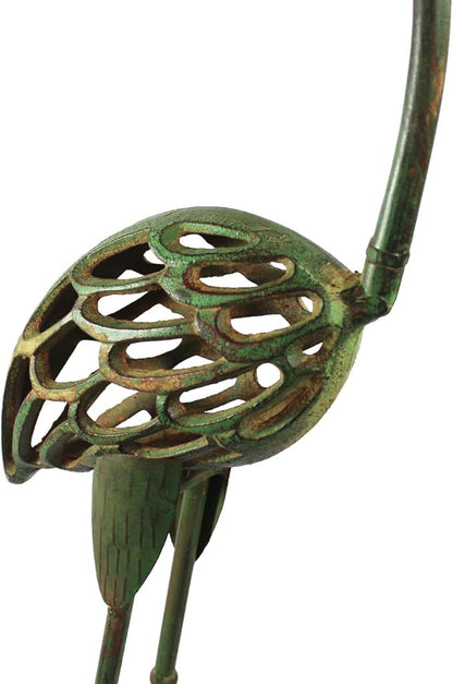 Seraphic Cast Iron Metal Crane/Heron Bird Garden Art Sculptures Statues for Indoor or Outdoor Lawn Decor, Antique Green, Set of 2
