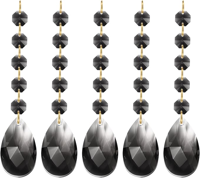 PATIKIL Teardrop Crystal Chandelier Pendants Beads, 5 Pack 135mm Length 38mm Chandelier Prisms Parts Ornaments Hanging Beads for DIY Arts Crafts Decoration, Light Black
