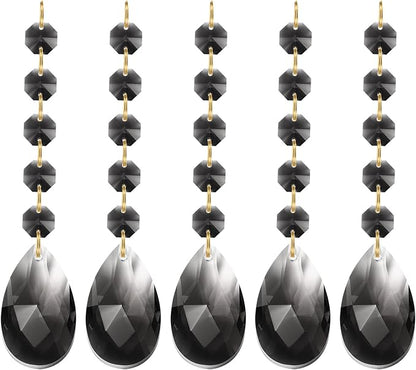 PATIKIL Teardrop Crystal Chandelier Pendants Beads, 5 Pack 135mm Length 38mm Chandelier Prisms Parts Ornaments Hanging Beads for DIY Arts Crafts Decoration, Light Black