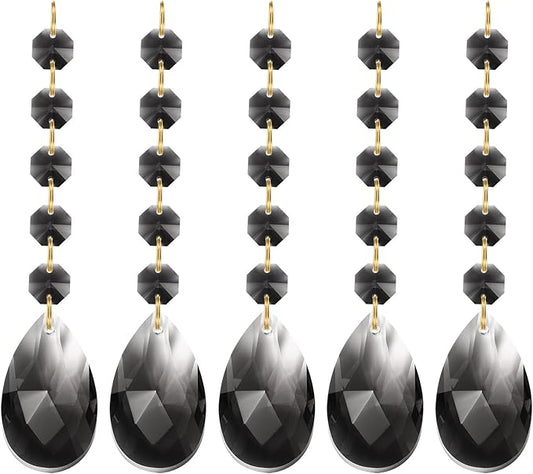 PATIKIL Teardrop Crystal Chandelier Pendants Beads, 5 Pack 135mm Length 38mm Chandelier Prisms Parts Ornaments Hanging Beads for DIY Arts Crafts Decoration, Light Black