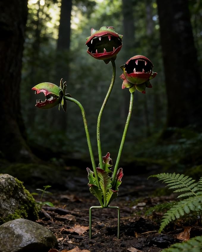 Metal Carnivorous Plant Garden Stake for Outdoor Decor, Funny Outdoor Yard Decor, Creepy Decorative Garden Sculpture Stake for Lawn, Unique Metal Art Ornament for Gift