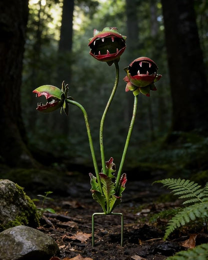 Metal Carnivorous Plant Garden Stake for Outdoor Decor, Funny Outdoor Yard Decor, Creepy Decorative Garden Sculpture Stake for Lawn, Unique Metal Art Ornament for Gift