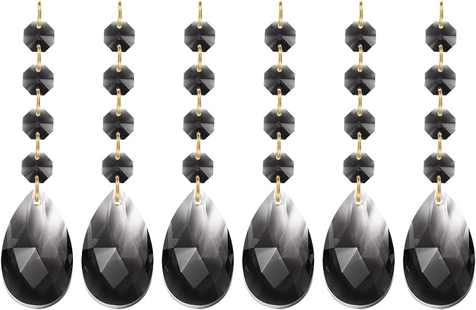 PATIKIL Teardrop Crystal Chandelier Pendants Beads, 6 Pack 120mm Length 38mm Chandelier Prisms Parts Ornaments Hanging Beads for DIY Arts Crafts Decoration, Light Black