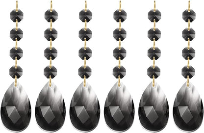 PATIKIL Teardrop Crystal Chandelier Pendants Beads, 6 Pack 120mm Length 38mm Chandelier Prisms Parts Ornaments Hanging Beads for DIY Arts Crafts Decoration, Light Black