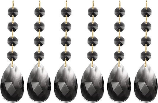PATIKIL Teardrop Crystal Chandelier Pendants Beads, 6 Pack 120mm Length 38mm Chandelier Prisms Parts Ornaments Hanging Beads for DIY Arts Crafts Decoration, Light Black