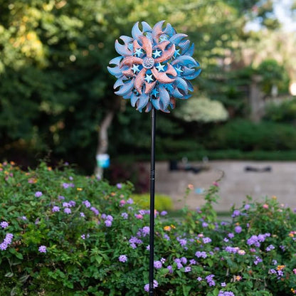 Wind Spinner Outdoor,Blue Copper Kinetic Metal Wind Spinner for Yard,Rustproof＆Waterproof Wind Sculpture,Metal Pinwheels for Yard Lawn Yard Art Outdoor Decor 13 * 66.2 inches