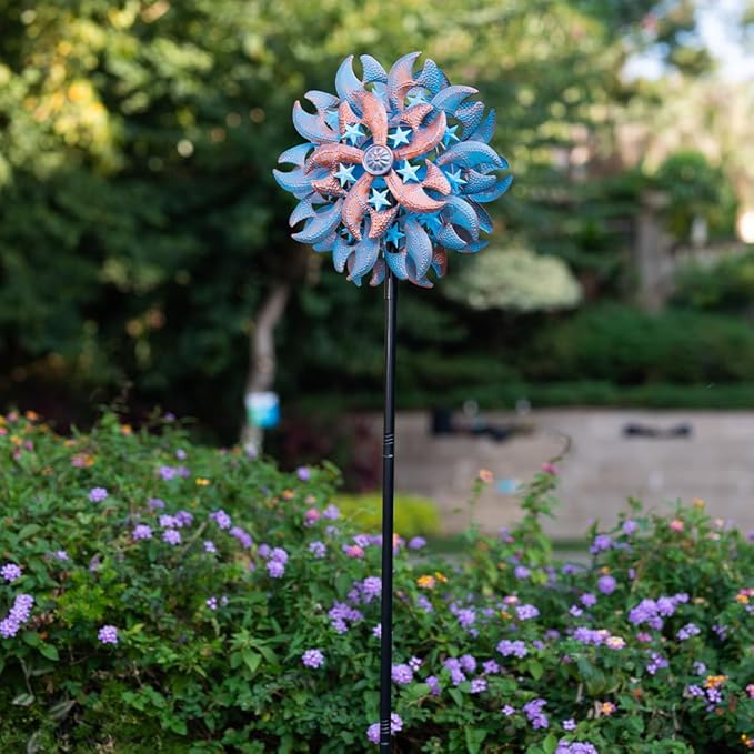Wind Spinner Outdoor,Blue Copper Kinetic Metal Wind Spinner for Yard,Rustproof＆Waterproof Wind Sculpture,Metal Pinwheels for Yard Lawn Yard Art Outdoor Decor 13 * 66.2 inches