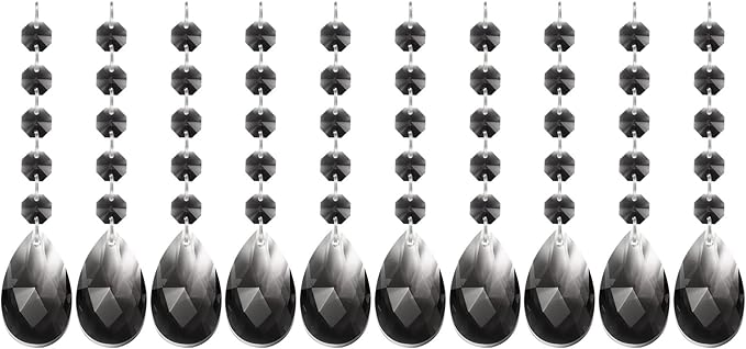 PATIKIL Teardrop Crystal Chandelier Pendants Beads, 10 Pack 145mm Length 38mm Chandelier Prisms Parts Ornaments Hanging Beads for DIY Arts Crafts Decoration, Clear Black