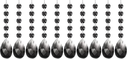 PATIKIL Teardrop Crystal Chandelier Pendants Beads, 10 Pack 145mm Length 38mm Chandelier Prisms Parts Ornaments Hanging Beads for DIY Arts Crafts Decoration, Clear Black