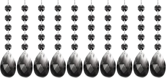 PATIKIL Teardrop Crystal Chandelier Pendants Beads, 10 Pack 145mm Length 38mm Chandelier Prisms Parts Ornaments Hanging Beads for DIY Arts Crafts Decoration, Clear Black