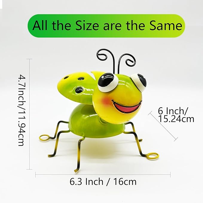 Cruis Cuka Metal Yard Art Garden Decor for Outside Cute Green Ladybugs Lawn Patio Ornaments Backyard Decorations Garden Gifts for Mom - Set of 2