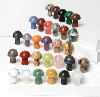 15PCS Dalmation Natural Stones Mushroom Sculpture Decor Crystal for Home Crafts Flower Pot Gemstone Mini Mushroom Hand Making Yard Decoration