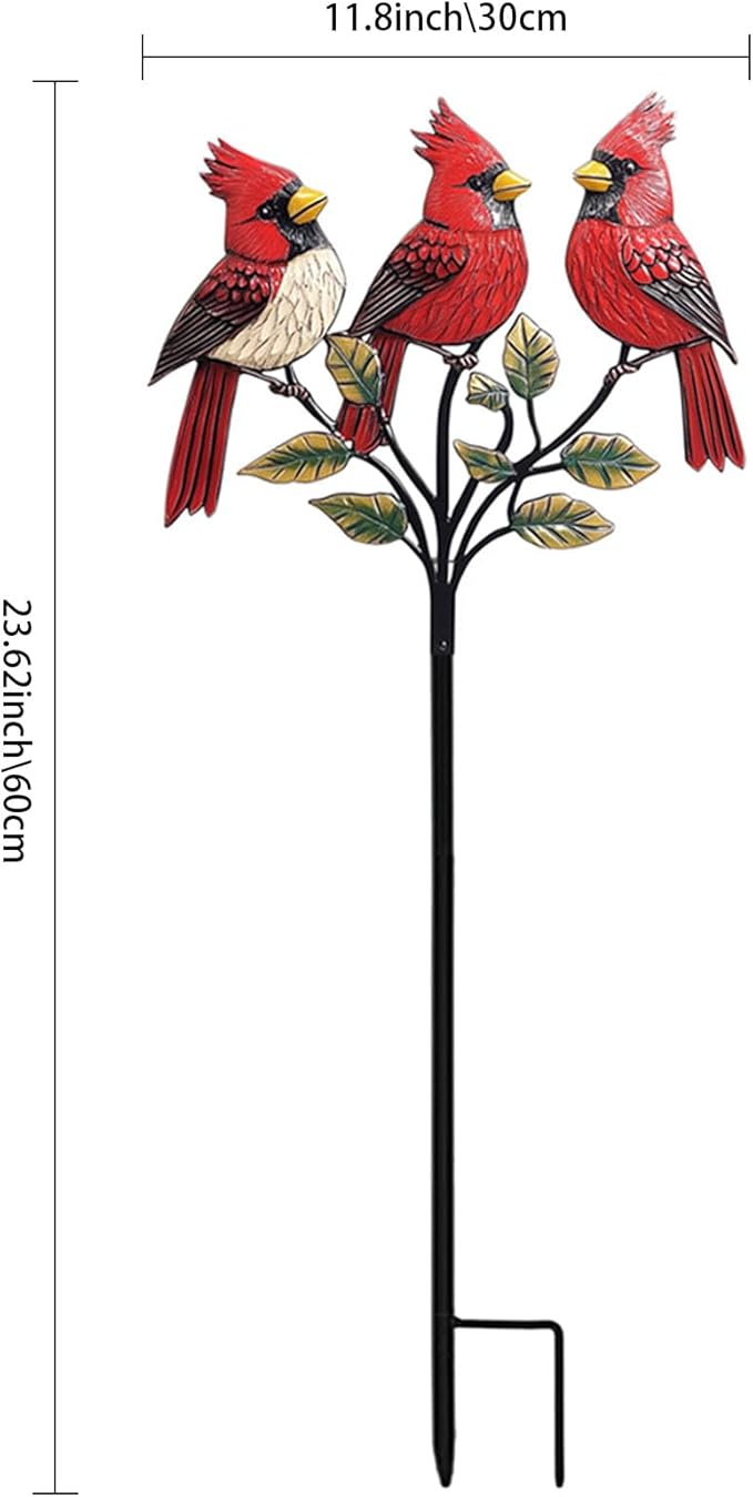 Cardinal Garden Stake, Metal Red Bird Outdoor Decor, Large Cardinal Statue for Yard, Patio, and Garden(Cardinals)
