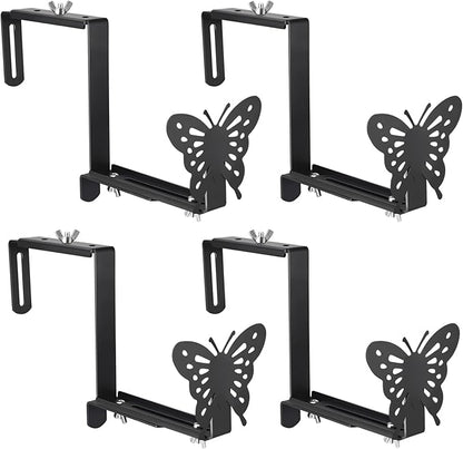 VIVIKEN Planter Box Bracket, Adjustable Hang Window Box Holder with Butterfly, Hanging Flower Pot Stand Brackets for Outdoor Patio Garden Fence Pergola Balcony Supporting Heavy Planters-4Pack