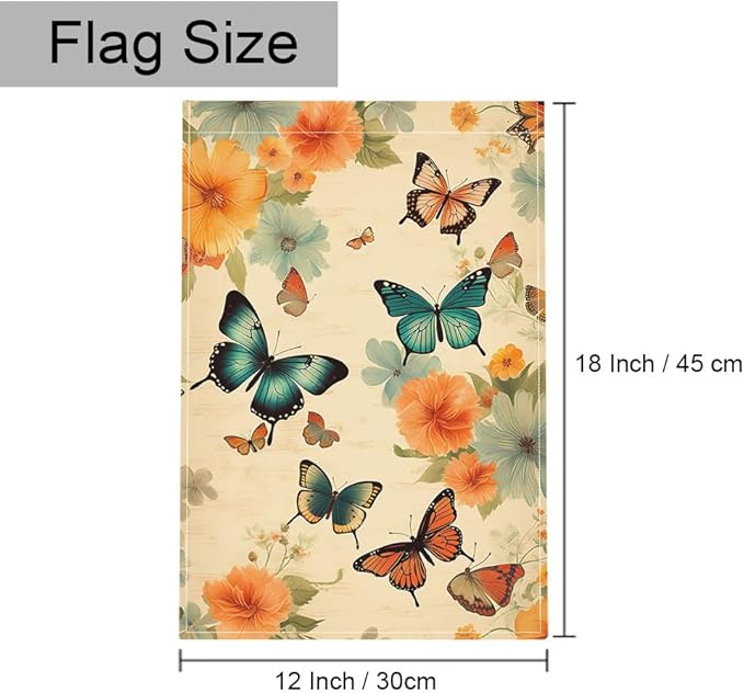 Gkyygk Butterfly Flower Garden Flag 12 x 18 Inch Double Sided Welcome Banners Farmhouse Holiday Outside Decor Burlap Yard Flag