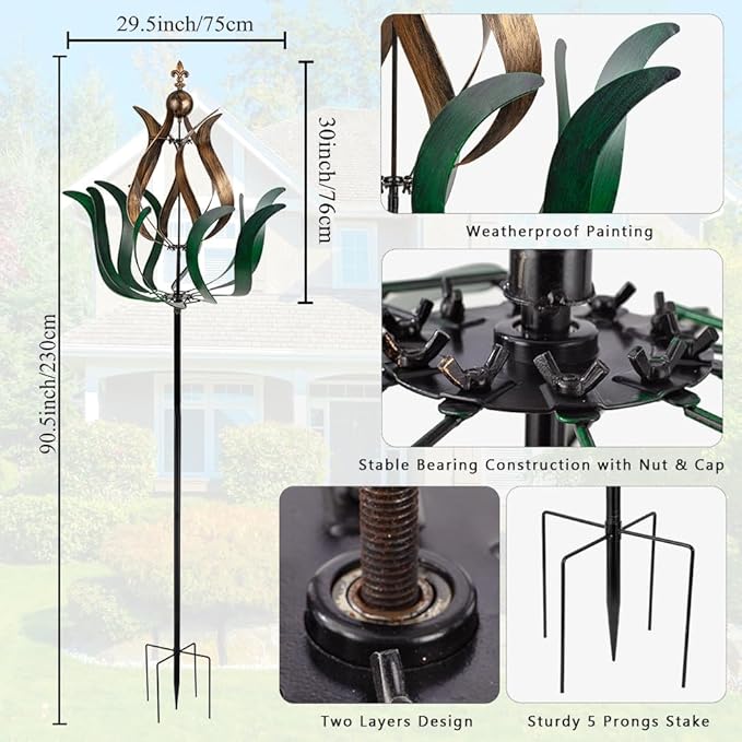 DREAMYSOUL Large Wind Spinner Outdoor, 90.5" Metal Tulip Wind Mills, 360 Degrees Rotating Kinetic Wind Mills for Lawn Backyard Patio Garden Decor Yard Art
