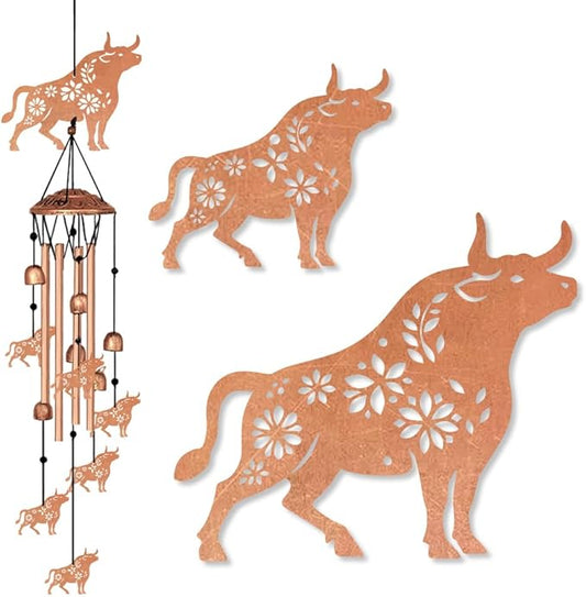 Cattle Pattern Wind Chimes for Farm Outside, Windchimes Suitable for Outdoor Garden Patio Porch and Home Decor, Unique 33“ Metal Memorial Wind Chimes for Spring Summer Farm Gifts