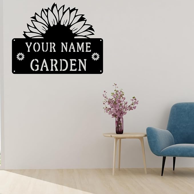 CFC0121323 Sunflower Metal Signs, Flowers Garden Plaque for Mom Grandma,Custom name Metal Garden Signs Outdoor Decor,Rustic Decorations for She Shed, Potting Shed, Housewarming Gifts
