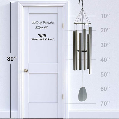 Woodstock Chimes Signature Collection, Bells of Paradise, Silver 68", Decor Designs Wind Chimes for Outdoor, Patio, Home or Garden Décor (BPS68)