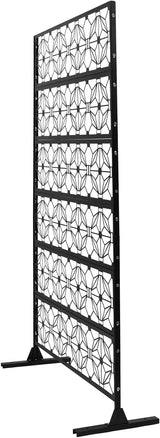 Metal Privacy Screen, 72" H x 44" W Freestanding Privacy Screens, Patio Decorative Metal Fence Panels with Stand, Portable Divider Screens, for Backyard/Patio/Deck (Black-Print, 72''H×44''W)