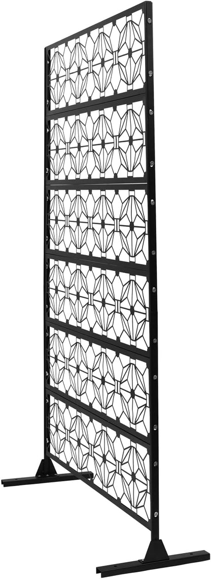 Metal Privacy Screen, 72" H x 44" W Freestanding Privacy Screens, Patio Decorative Metal Fence Panels with Stand, Portable Divider Screens, for Backyard/Patio/Deck (Black-Print, 72''H×44''W)