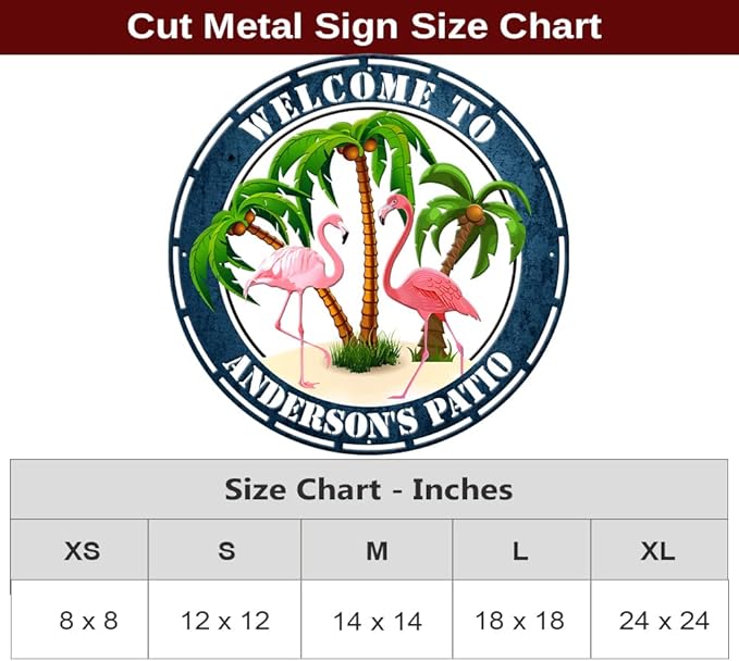 MeMate Flamingo Patio Sign Outdoor Decor, Personalized Metal Sign for Backyard, Custom Name Signs for Garden Porch, Deck, Large Metal Sign for Outside, Housewarming Gifts for Family Friends