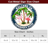 MeMate Flamingo Patio Sign Outdoor Decor, Personalized Metal Sign for Backyard, Custom Name Signs for Garden Porch, Deck, Large Metal Sign for Outside, Housewarming Gifts for Family Friends