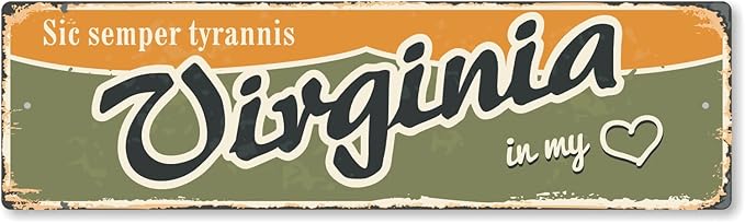 SmartSign 4 x 14 inch Virginia State Vintage Metal Sign “In My Heart”, 40 mil Rustproof Aluminum with Clear Overcoat, Retro Wall Décor, Multicolor, Made in USA