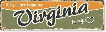 SmartSign 4 x 14 inch Virginia State Vintage Metal Sign “In My Heart”, 40 mil Rustproof Aluminum with Clear Overcoat, Retro Wall Décor, Multicolor, Made in USA