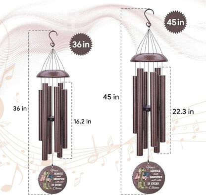 36inch Personalized Wind Chimes, Memorial Wind Chimes for US Veteran, Wind Chime for Loss of Loved Dad, Sympathy Memorial Gifts, Thank You Veteran Solider, Outdoor Decor (Produced in USA)